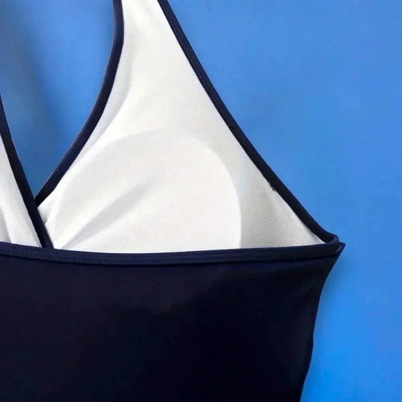 🆕 1XL Plus Size Curvy Halter One Piece Swimsuit Navy Blue Moderate Stretch - Picture 10 of 13